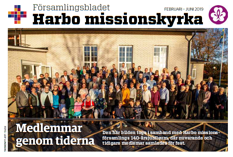 Bild på framsidan av församlingsbladet, med bild från 140-årsjubileet.